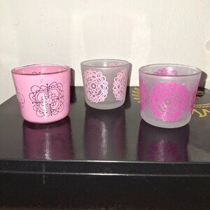 IKEA Granum Pink Floral Votive Holders - Set of 3 - Glass Tealight Candle Decor